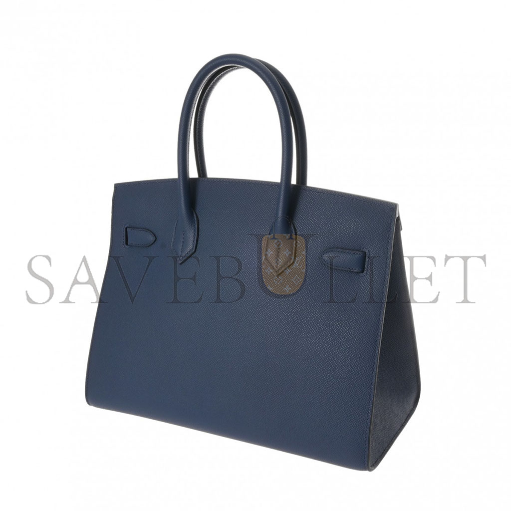 HERMES BIRKIN 25 EPSOM LEATHER DARK BLUE SILVER BUCKLE BAG H028369CKS4 (25*20*13cm)